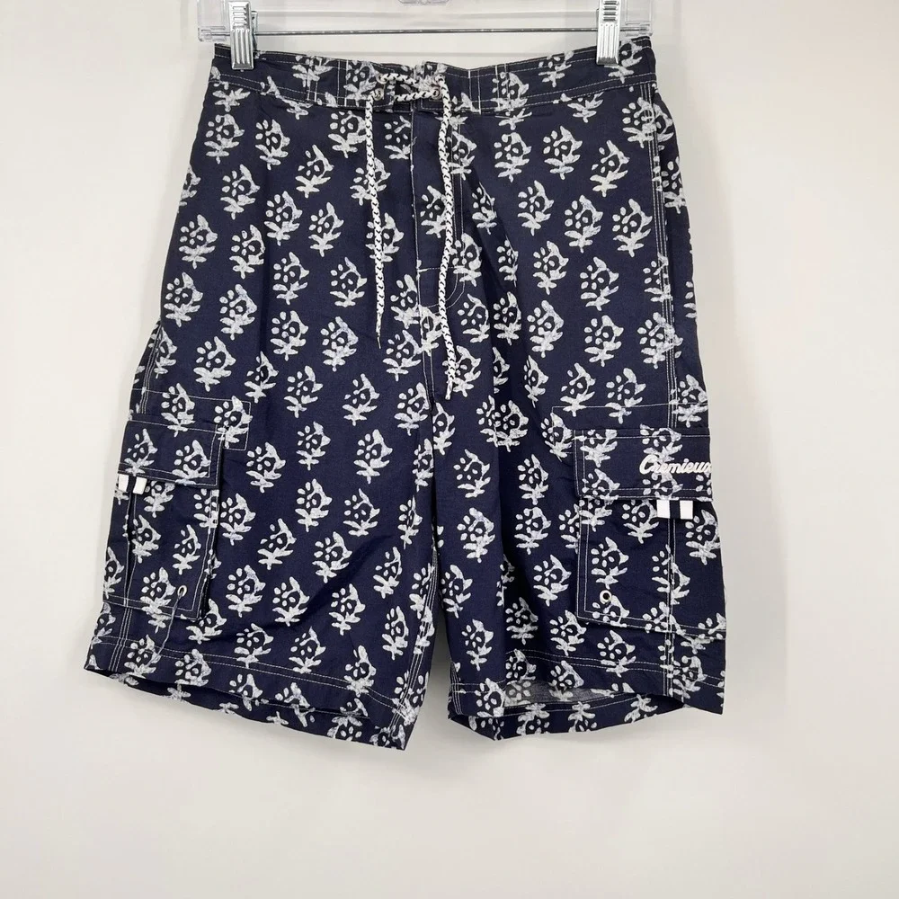 VTG Daniel Cremieux Surf Gear Mens Small Navy Blue Floral Cargo Board Short Swim